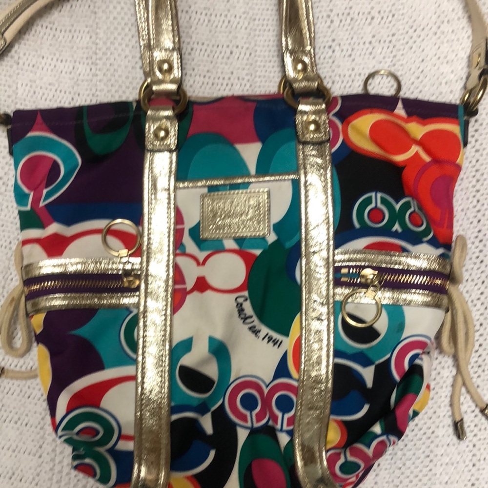 Colorful Coach Women's Bag with Gold Accents